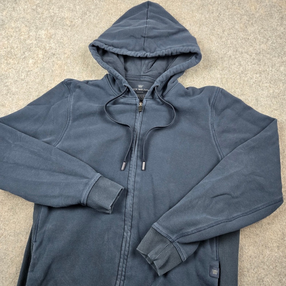 Mack Weldon Ace Hoodie Mens Medium Blue Full Zip French‎ Terry Ribbed Panels